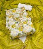 Multicolor hand embroidery cotton semi stitched churidar dress-materials