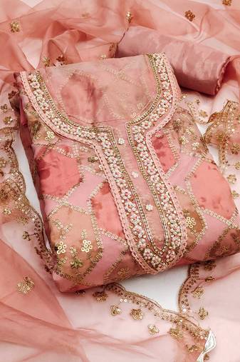 Multicolor sequins organza semi stitched churidar dress-materials