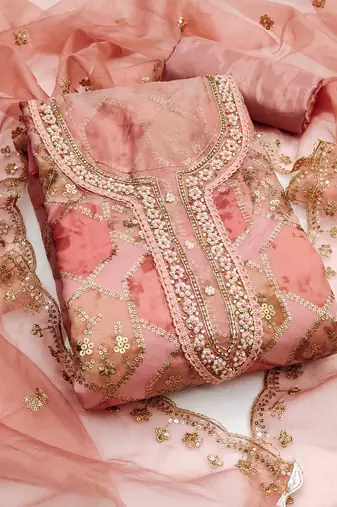 Multicolor sequins organza semi stitched churidar dress-materials