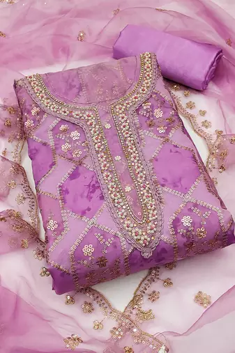 Multicolor sequins organza semi stitched churidar dress-materials