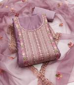 Purple embroidered cotton silk semi stitched churidar dress-materials