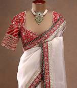 White Color Embroidered Space Silk Saree