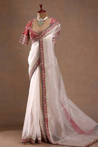 White Color Embroidered Space Silk Saree