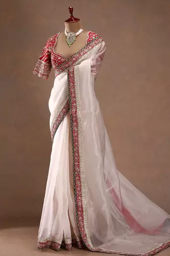 White Color Embroidered Space Silk Saree