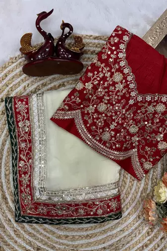 White Color Embroidered Space Silk Saree