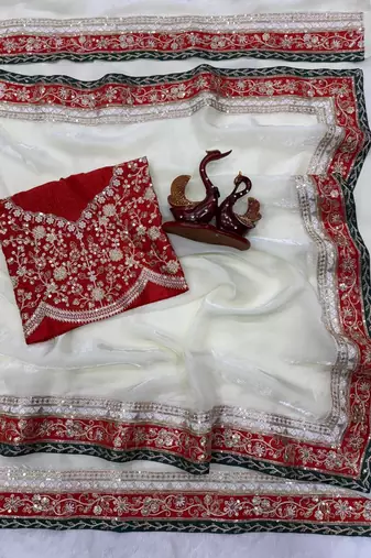 White Color Embroidered Space Silk Saree