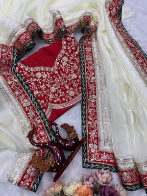 White Color Embroidered Space Silk Saree 5
