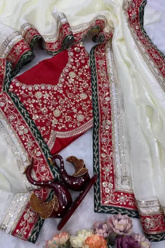 White Color Embroidered Space Silk Saree