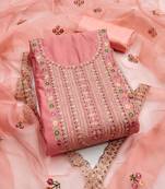 Peach embroidered cotton silk semi stitched churidar dress-materials