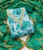 Multicolor hand embroidery viscose semi stitched churidar dress-materials