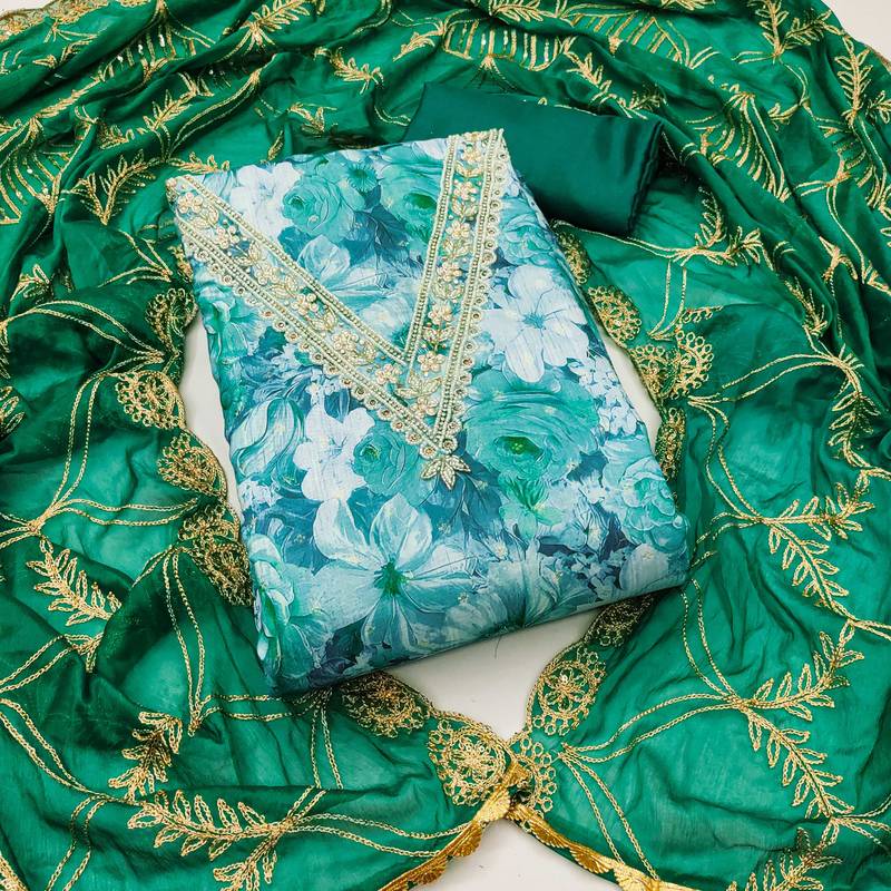 Multicolor hand embroidery viscose semi stitched churidar dress-materials