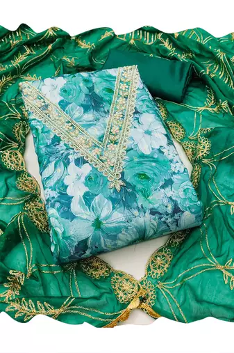 Multicolor hand embroidery viscose churidar dress-materials