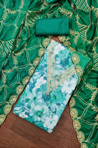 Multicolor hand embroidery viscose churidar dress-materials