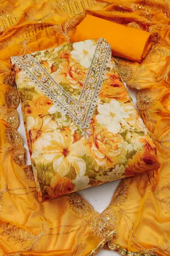 Multicolor hand embroidery viscose semi stitched churidar dress-materials