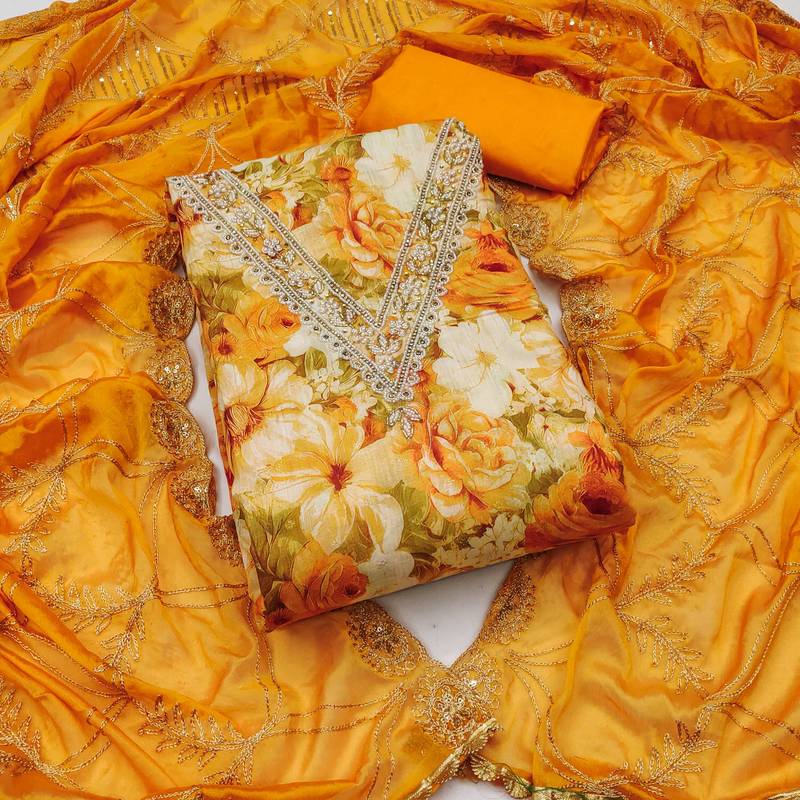 Multicolor hand embroidery viscose semi stitched churidar dress-materials