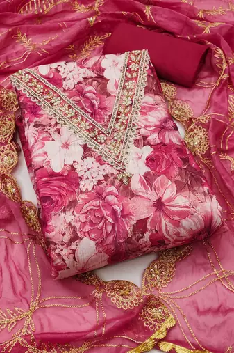 Multicolor hand embroidery viscose semi stitched churidar dress-materials