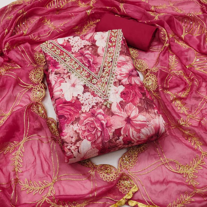 Multicolor hand embroidery viscose semi stitched churidar dress-materials