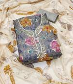 Grey sequins organza semi stitched churidar dress-materials