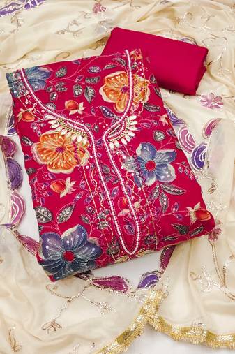 Pink sequins organza semi stitched churidar dress-materials