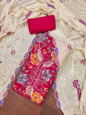 Pink sequins organza churidar dress-materials 4