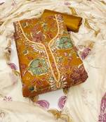 Mustard sequins organza semi stitched churidar dress-materials