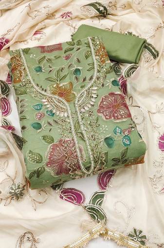 Light-green sequins organza semi stitched churidar dress-materials