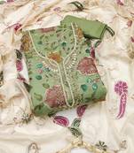 Light-green sequins organza semi stitched churidar dress-materials