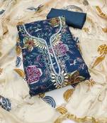 Blue sequins organza semi stitched churidar dress-materials