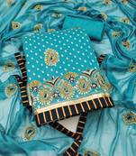 Blue embroidered cotton semi stitched churidar dress-materials