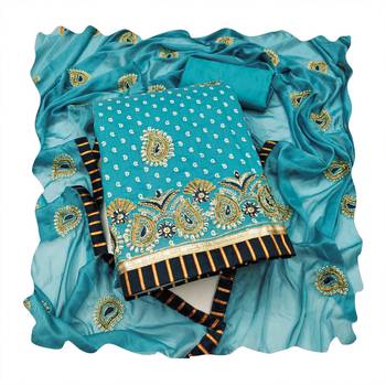 Blue embroidered cotton churidar dress-materials 3