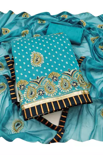 Blue embroidered cotton churidar dress-materials