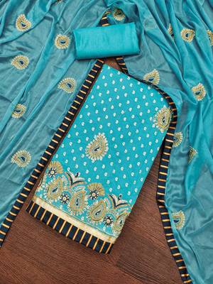 Blue embroidered cotton churidar dress-materials 4