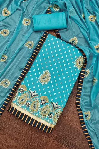 Blue embroidered cotton churidar dress-materials