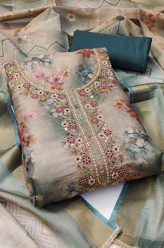 Multicolor hand embroidery viscose semi stitched churidar dress-materials