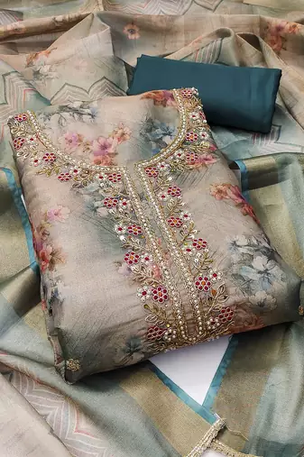 Multicolor hand embroidery viscose semi stitched churidar dress-materials