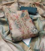 Multicolor hand embroidery viscose semi stitched churidar dress-materials