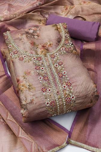 Multicolor hand embroidery viscose semi stitched churidar dress-materials