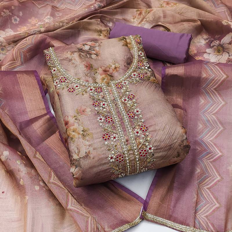 Multicolor hand embroidery viscose semi stitched churidar dress-materials