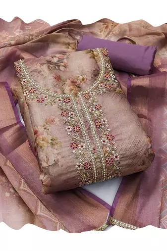 Multicolor hand embroidery viscose churidar dress-materials