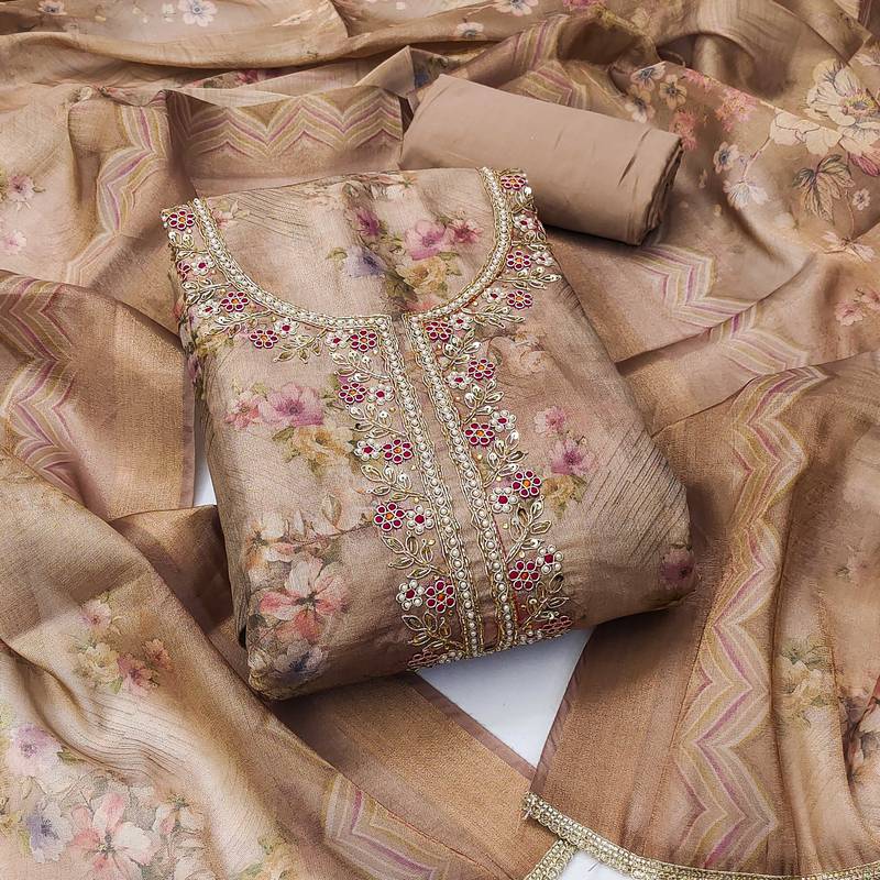 Multicolor hand embroidery viscose semi stitched churidar dress-materials