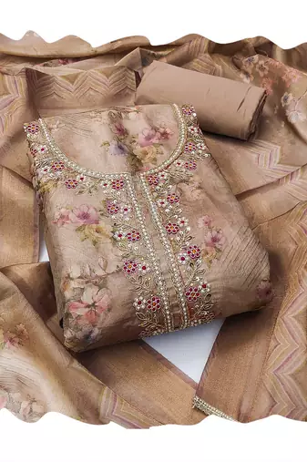 Multicolor hand embroidery viscose churidar dress-materials