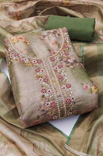 Multicolor hand embroidery viscose semi stitched churidar dress-materials