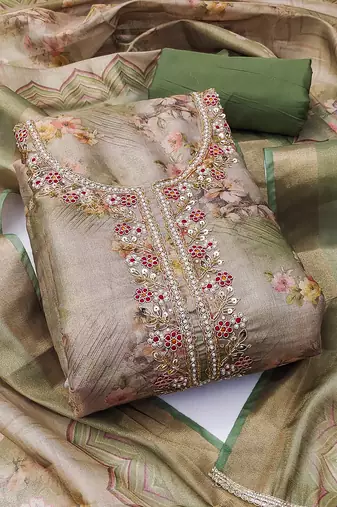 Multicolor hand embroidery viscose semi stitched churidar dress-materials