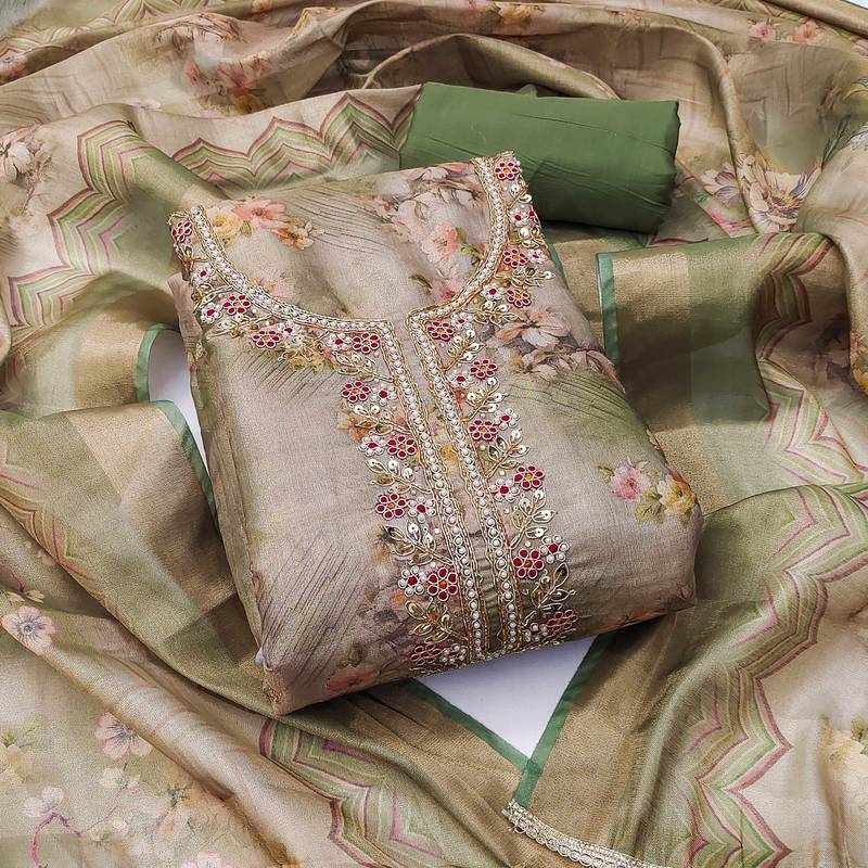 Multicolor hand embroidery viscose semi stitched churidar dress-materials