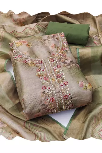 Multicolor hand embroidery viscose churidar dress-materials