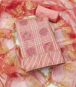 Peach embroidered cotton silk semi stitched churidar dress-materials