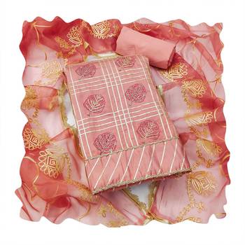 Peach embroidered cotton silk churidar dress-materials 3