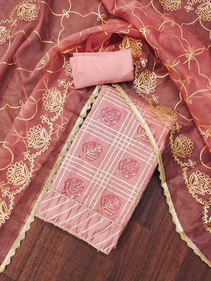Peach embroidered cotton silk churidar dress-materials 4