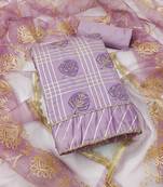 Purple embroidered cotton silk semi stitched churidar dress-materials