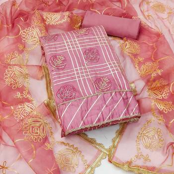 Pink embroidered cotton silk churidar dress-materials 1